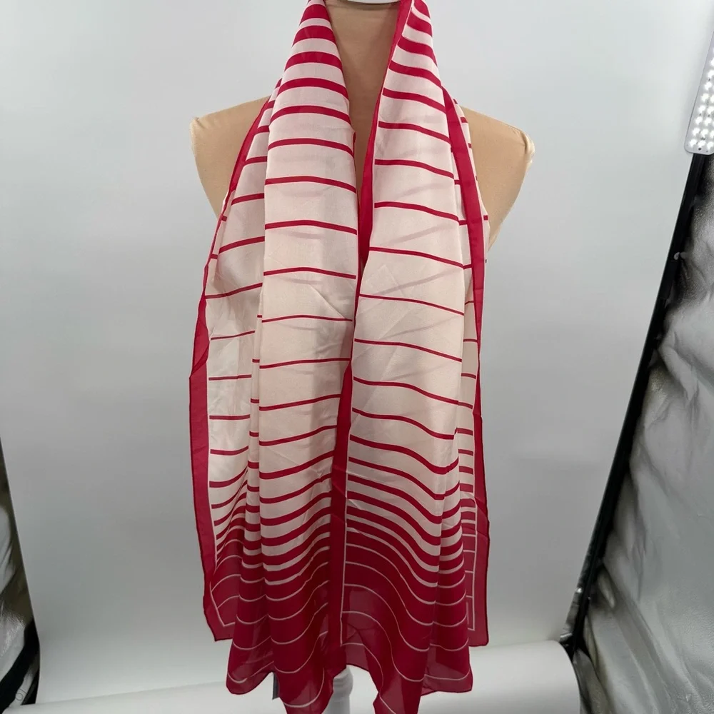 Herve Leger 100% Silk Striped Scarf Red White OS New With Tags